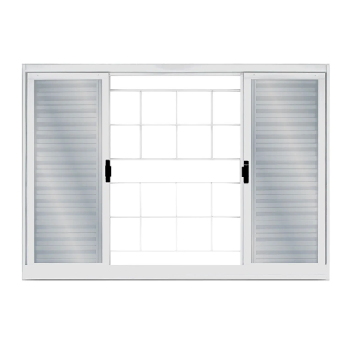 Janela Veneziana de 100 x 150 x 12cm Branca com Vidro e Grade Quadriculada e com 6 Folhas MGM